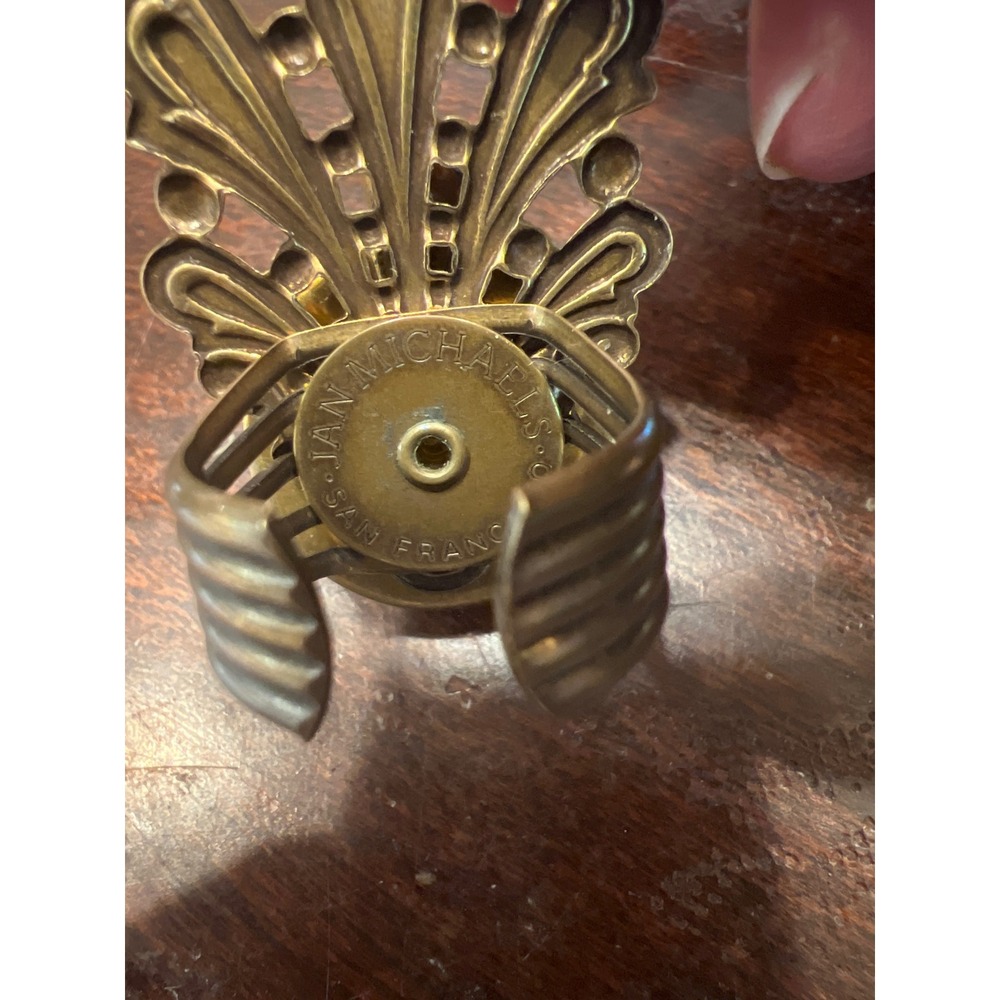 Jan Michaels San Francisco Brass Art Deco Blue Crystal Statement Cocktail Ring - Picture 4 of 4